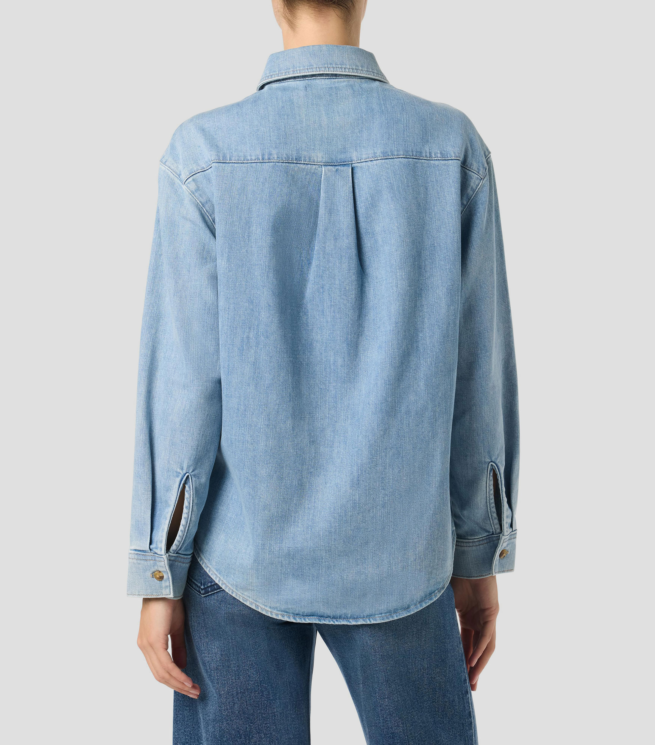 Camisa de mezclilla lisa con manga larga Mujer